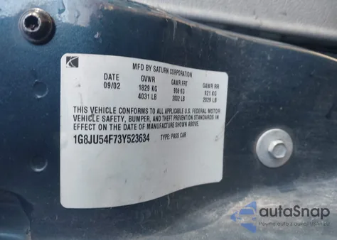 2003 Saturn L-Series L200 z USA, uszkodzony, nr VIN 1G8JU54F73Y523634